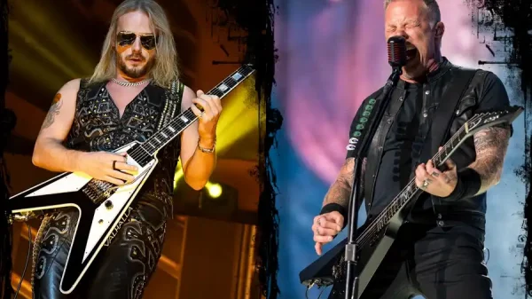 Richie Falkner (Judas Priest / Elegant Weapons) y James Hetfield (Metallica)